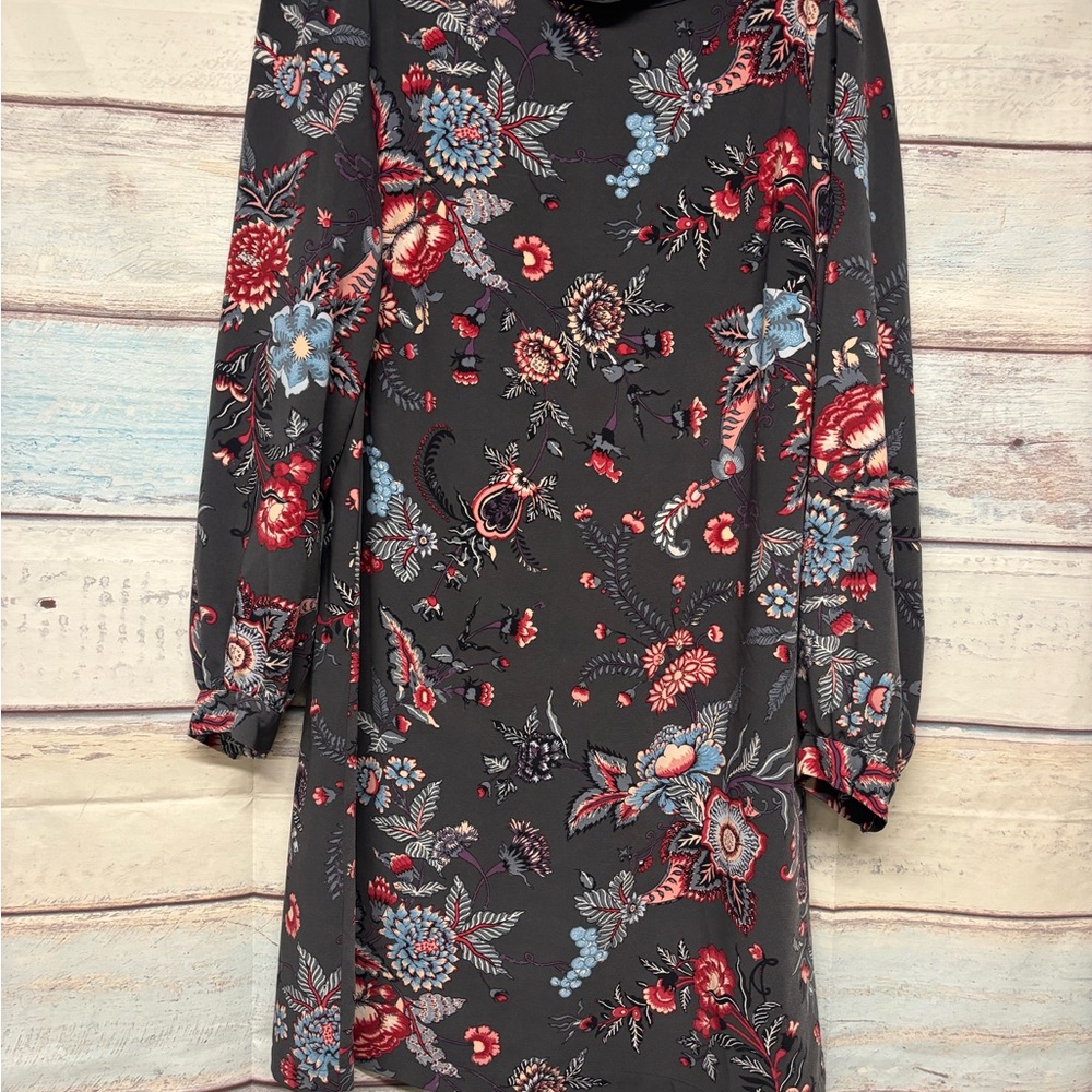 LOFT Dark Floral Long Sleeve Dress